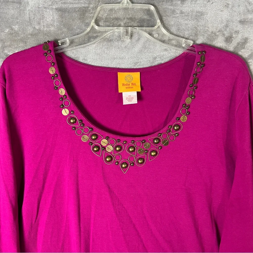 Ruby Rd. Fuchsia Embellished Blouse - Picture 4 of 8